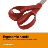 Fiskars® All-Purpose Left-Handed Scissors - Ergonomically Contoured - 8" Stainless Steel - Paper and Fabric Scissors for Office, Arts, and Crafts - Red