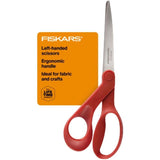Fiskars® All-Purpose Left-Handed Scissors - Ergonomically Contoured - 8" Stainless Steel - Paper and Fabric Scissors for Office, Arts, and Crafts - Red