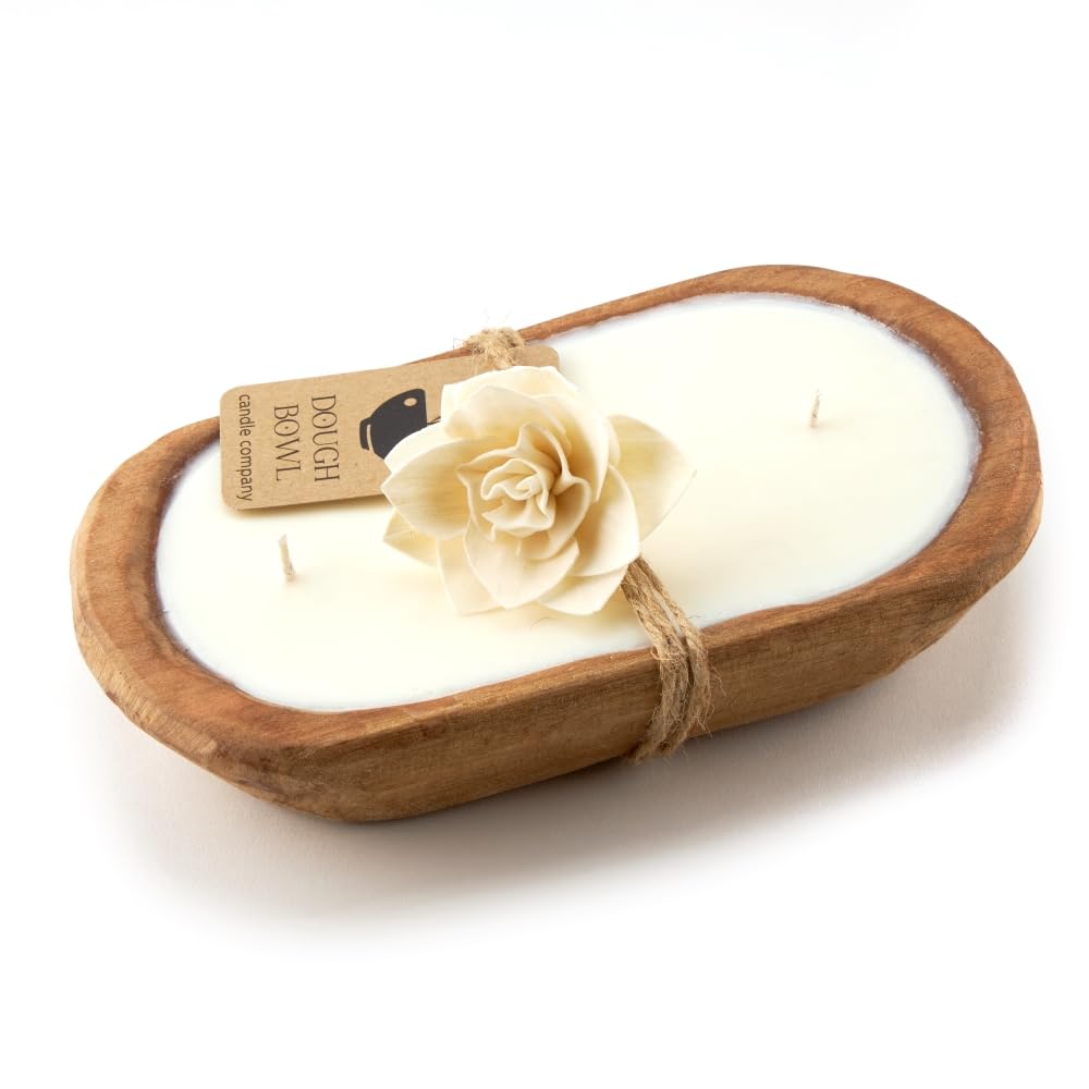 Dough Bowl Candle Company Gardenia Tuberose Soy Candle - 3 Wick Candle Essential Oil Wax Melts, Rustic Farmhouse Decor Odor Eliminator, 20 Ounce All-Natural Soy Candles Gifts for Women and Men