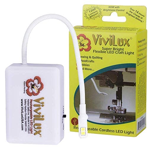 ViviLux Bright Flexible LED Craft & Sewing Light; USB Rechargeable Cordless Small Task Light for Sewing Machine, Crafting & Hobbies; Mounts with Hook & Loop Tape; 1200 Lumens Natural Daylight